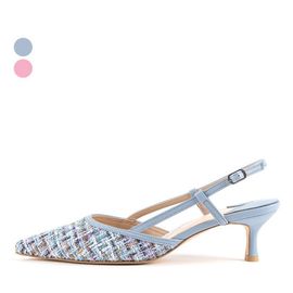 [KUHEE] Sling-back(9088K) 5/7cm-Middle Heel Tweed Strap Point Handmade Shoes-Made in Korea